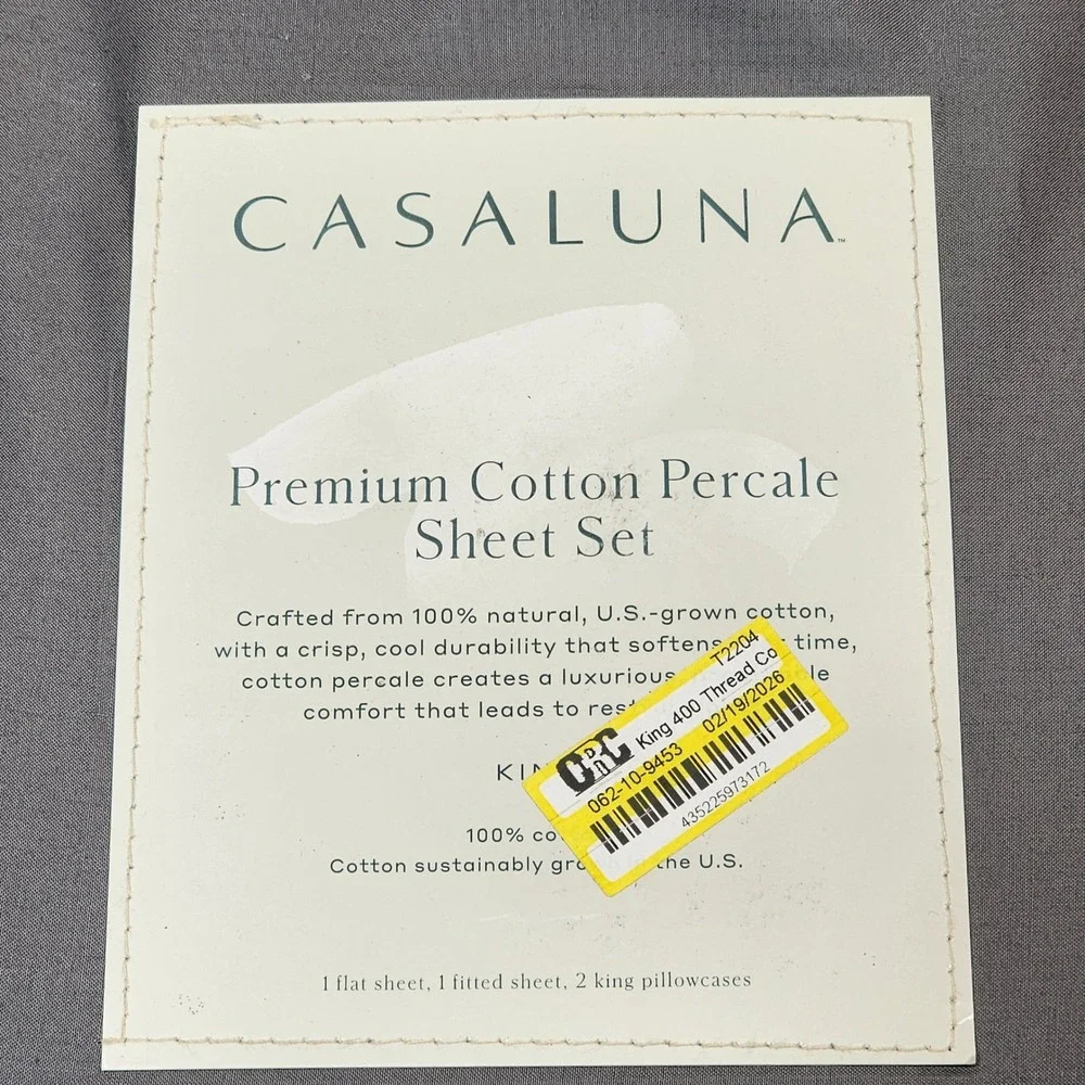 Casaluna King Premium‎ Cotton Percale Sheet Set 400 Thread Count Dark Gray 4pc